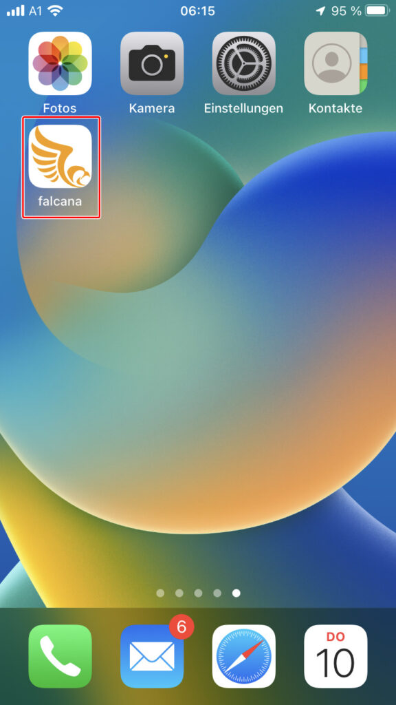 Home-Bildschirm von einem iPhone mit falcana als App