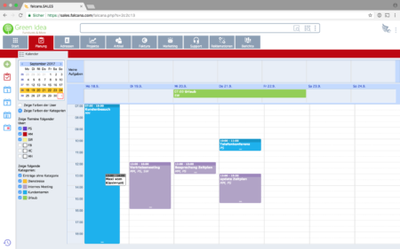 Ressourcenplanung-Software: Farbliche Unterscheidung der Kategorien im Kalender